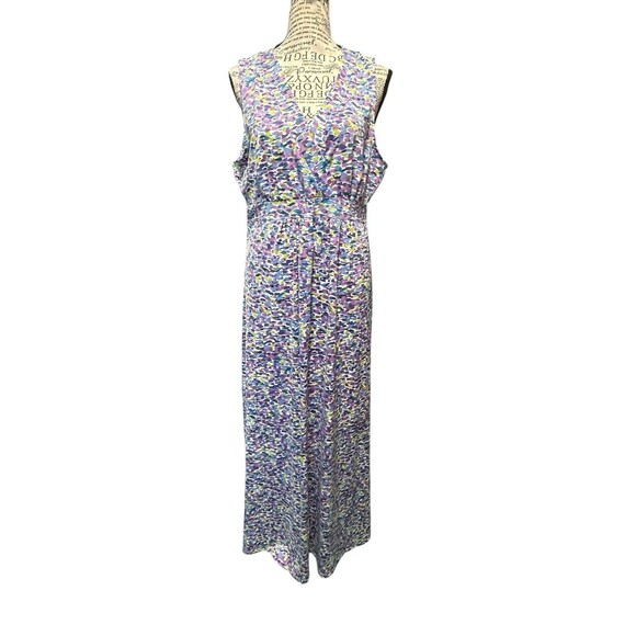 Madmazelle Lavender Abstract Print Empire Waist Maxi Dress Size Large Whimsical - Picture 1 of 9
